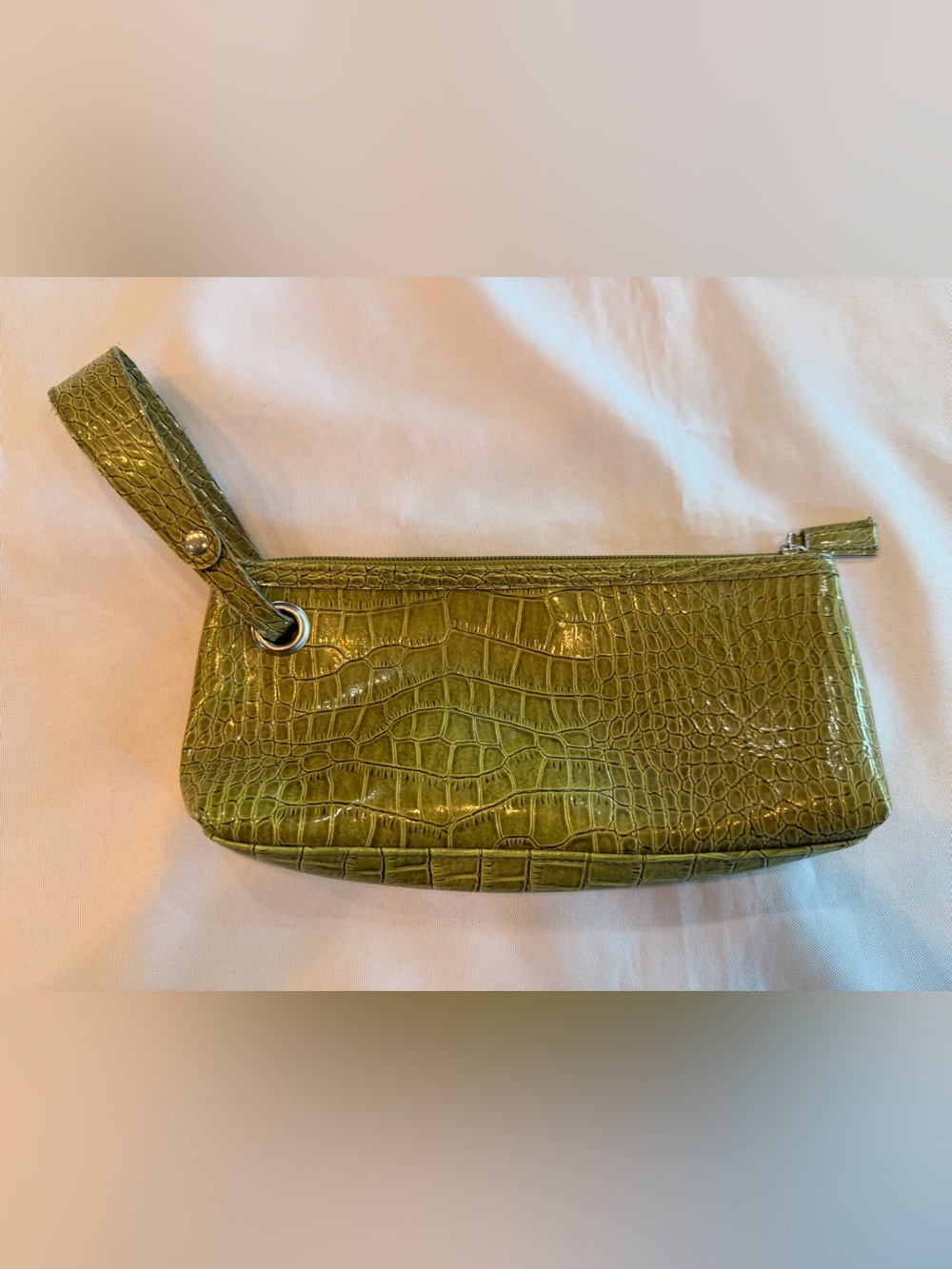 Elizabeth Arden Olive Green Croc-Embossed Zip Wristlet